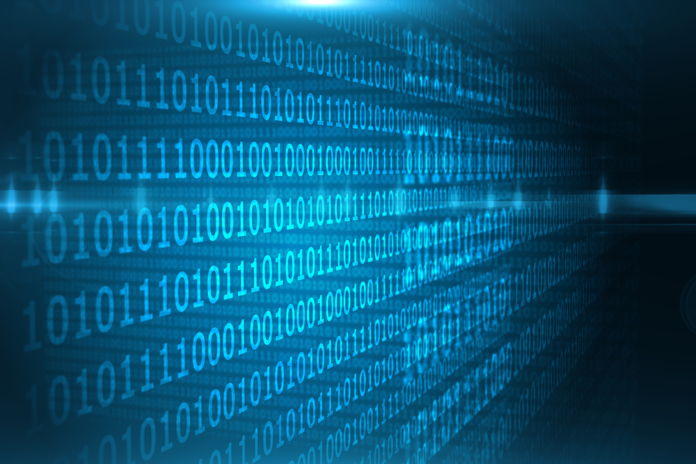 Shiny blue binary code on black background Shiny blue binary code on black background